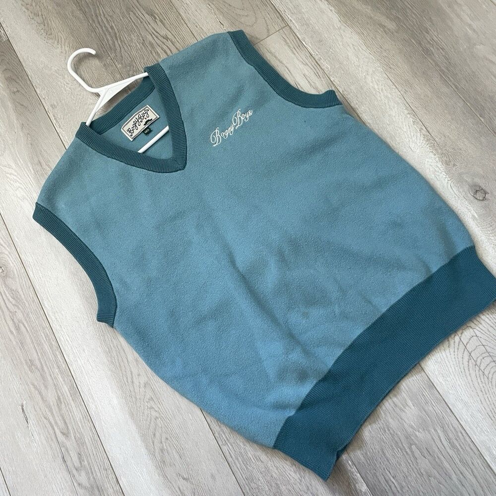 Bogey Boys Vest v neck sleeveless sweater knit womens blue (medium) golf preppy
